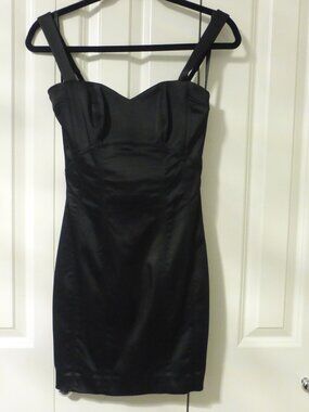BEBE black satin party cocktail dress with adjustable straps